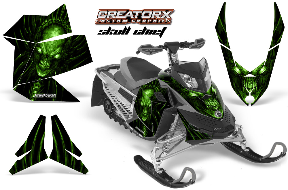 Skidoo REV XP Graphics Kit Skull Chief Green